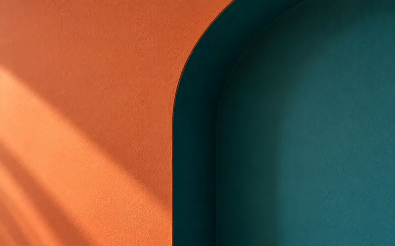 Terracotta and teal feature zone with arched niches