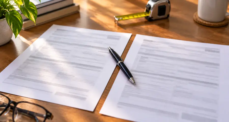 A written quote and its matching invoice side by side on a work surface